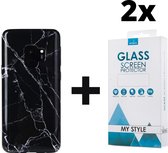 Backcover Marmerlook Hoesje Samsung Galaxy S9 Zwart - 2x Gratis Screen Protector - Telefoonhoesje - Smartphonehoesje