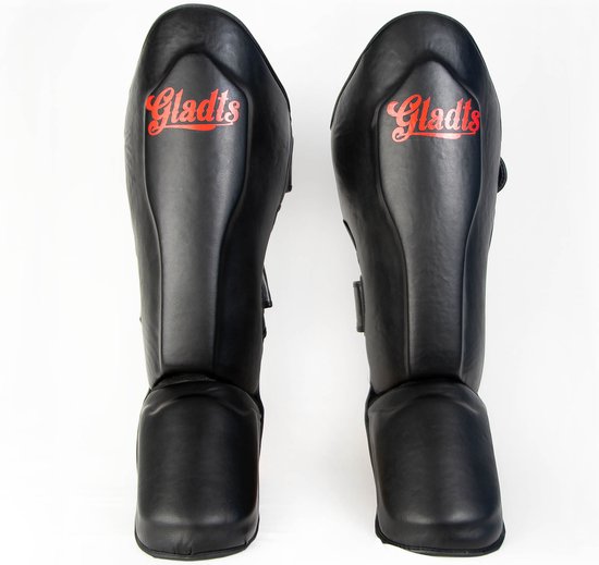Gladts - Classic - Scheenbeschermer kickboksen - Zwart/Rood - Maat XL - Scheenbeschermers - Scheenbeschermers kickboksen - Scheenbeschermers vechtsport - Scheenbeschermers kickboksen kind - Scheenbeschermers kickboksen dames