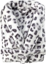 Snow Leopard Badjas Lang - Flanel Fleece - Maat S - Grey - Badjas Dames - Badjas Heren