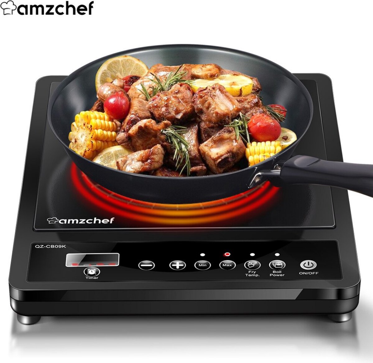 IsEasy Draagbare Inductiekookplaat 2100W - 9 Standen - Timer - Kinderbeveiliging - Zwart