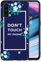 Leuk TPU Back Case OnePlus Nord CE 5G Telefoon Hoesje met Zwarte rand Flowers Blue Don't Touch My Phone