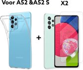 samsung a52 & a52s hoesje siliconen-transparant + 2x screen protector tempert glass