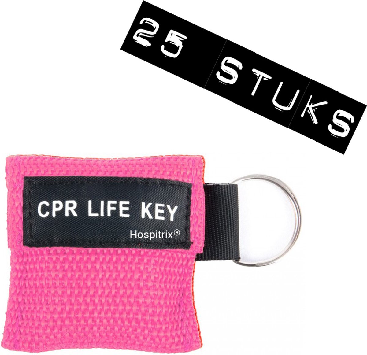 Goedkoopste 25x Pack Hospitrix Kiss of Life Sleutelhanger Roze - 5cm - CPR Masker met Wegwerp Beademingsmasker