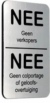 NEE Geen verkopers NEE Geen colportage of geloofsovertuigingen - Brievenbus Sticker - RVS Look - Zelfklevend - 50 mm x 80 mm x 1,6 mm - YFE-Design