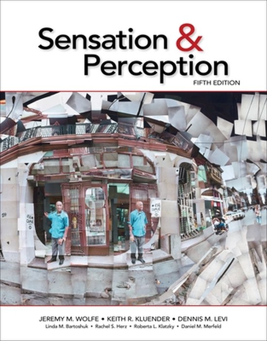 Boekomslag van Sensation & Perception, vijfde editie. Een collage van een straatbeeld met twee mannen voor een winkelpui.
