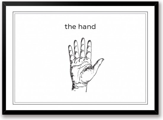 The hand zwart wit poster | line art anatomie | wanddecoratie | Liggend 30 x 21 cm