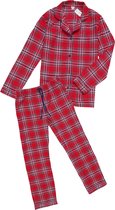 La-V Flanel pyjama set voor meisjes met geruit patroon Rood 152-158