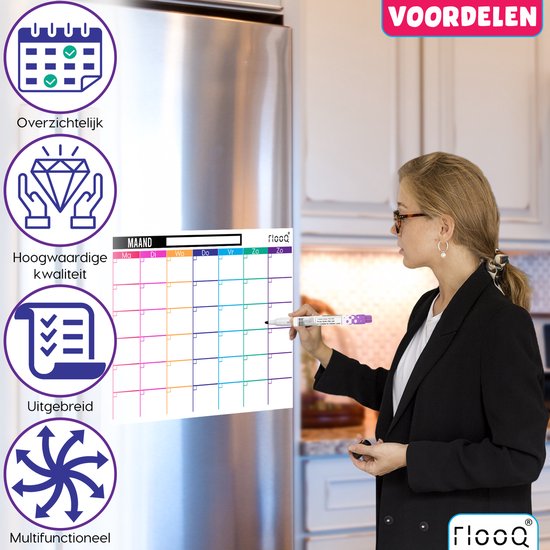 FLOOQ Magnetische Maandplanner Weekplanner 2024 en Boodschappenlijst - Complete set - Planbord - Familieplanner - Dagplanner - To Do Planner - Inclusief Markers & wisser