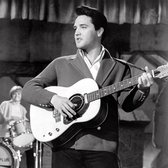Dibond - Filmsterren / Retro - Elvis Presley in wit / grijs / zwart - 80 x 80 cm.