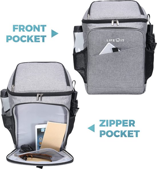 Lifewit 26L Geïsoleerde Koelrugzak - Lekvrij - Met Meerdere Vakken - 12 Uur Koud - Voor Picknick, Strand, Camping & Barbecue - Grijs - Waterafstotend Oxford