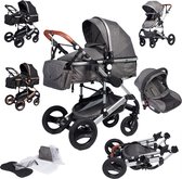 Bronea - EXQUISE Luxe multi-functionele kinderwagen 3 in 1 | Meerdere kleurcombinaties | Incl. MATRAS, Buggy, Autostoel, Luiertas, Regenhoes, Voetenwarmer, Muggen net & Zonneklep