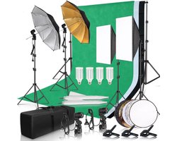 Luxiqo® Fotostudio Set - Fotostudio met Softboxen - Achtergrond Systeem en Greenscreen - Reflector - Paraplu - Professionele Fotostudio - Draagbare Fotostudio - Productfotografie - Portret fotografie - Youtubers - Influencers