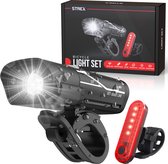 Set de feux de Éclairage de vélo Strex LED - Feu avant et feu arrière - Rechargeable par USB - Lampe de vélo - Feux de vélo - Zwart