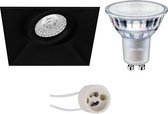LED Spot Set - Pragmi Nivas Pro - GU10 Fitting - Inbouw Vierkant - Mat Zwart - Trimless - Kantelbaar - 150mm - Philips - MASTER 927 36D VLE - 3.7W - Warm Wit 2200K-2700K - DimTone Dimbaar - B