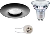 LED Spot Set - Pragmi Luno Pro - Waterdicht IP65 - GU10 Fitting - Inbouw Rond - Mat Zwart - Ø82mm - Philips - MASTER 927 36D VLE - 4.9W - Warm Wit 2200K-2700K - DimTone Dimbaar - BSE