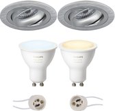 Primux Alpin Pro - Inbouw Rond - Mat Zilver - Kantelbaar Ø92mm - Philips Hue - LED Spot Set GU10 - White Ambiance - Bluetooth