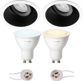 Proma Zano Pro - Inbouw Rond - Mat Zwart/Wit - Kantelbaar - Ø93mm - Philips Hue - LED Spot Set GU10 - White Ambiance - Bluetooth