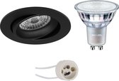 LED Spot Set - Prima Delton Pro - GU10 Fitting - Inbouw Rond - Mat Zwart - Kantelbaar - Ø82mm - Philips - MASTER 927 36D VLE - 3.7W - Warm Wit 2200K-2700K - DimTone Dimbaar