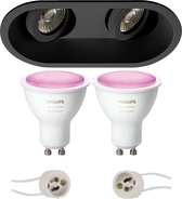 Prima Zano Pro - Inbouw Ovaal Dubbel - Mat Zwart - Kantelbaar - 185x93mm - Philips Hue - LED Spot Set GU10 - White and Color Ambiance - Bluetooth
