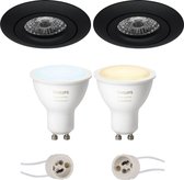 Pragmi Uranio Pro - Inbouw Rond - Mat Zwart - Kantelbaar - Ø82mm - Philips Hue - LED Spot Set GU10 - White Ambiance - Bluetooth - BES LED