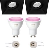 Pragmi Nivas Pro - Inbouw Vierkant - Mat Zwart - Trimless - Kantelbaar - 150mm - Philips Hue - LED Spot Set GU10 - White and Color Ambiance - Bluetooth - BES LED