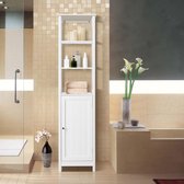 Badkamerkast, hoge kast, smalle hoekkast, opslag van badkameraccessoires, met deur en planken, 40 × 32 × 160 cm, wit gelakt, badkamermeubel van hout