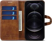 Mobiq - Vintage Lederen Wallet Hoesje iPhone 12 Pro Max - donkerbruin