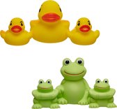 Vital baby - badspeelgoed - badeend en badkikker - geel en groen - met spuitfunctie - set van 6 stuks