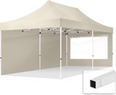 3x6m easy up partytent vouwtent  2 zijwanden (met panoramavensters) paviljoen PES300 stalen frame crème