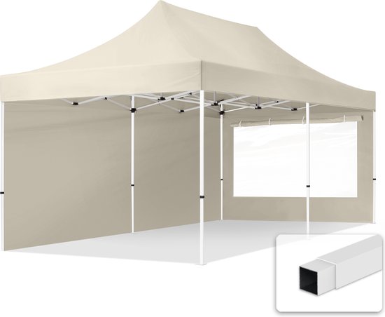 3x6 m Easy Up partytent Vouwpaviljoen, ECONOMY staal 30mm met zijwanden (panorama), beige