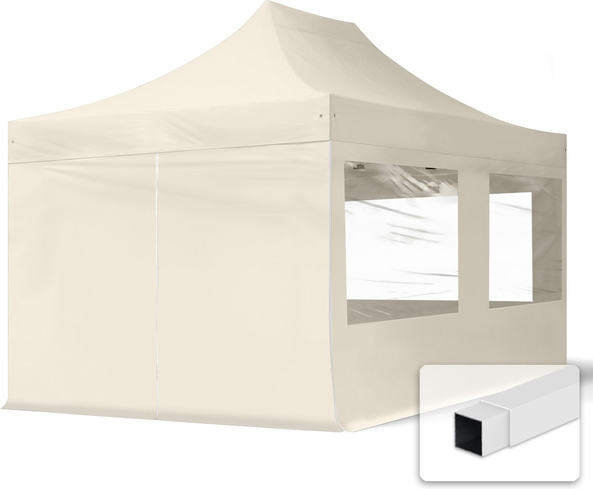 3x4,5 m Easy Up partytent Vouwpaviljoen, ECONOMY staal 30m met zijwanden (panorama), crème