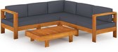 Decoways - 6-delige Loungeset met donkergrijze kussens acaciahout