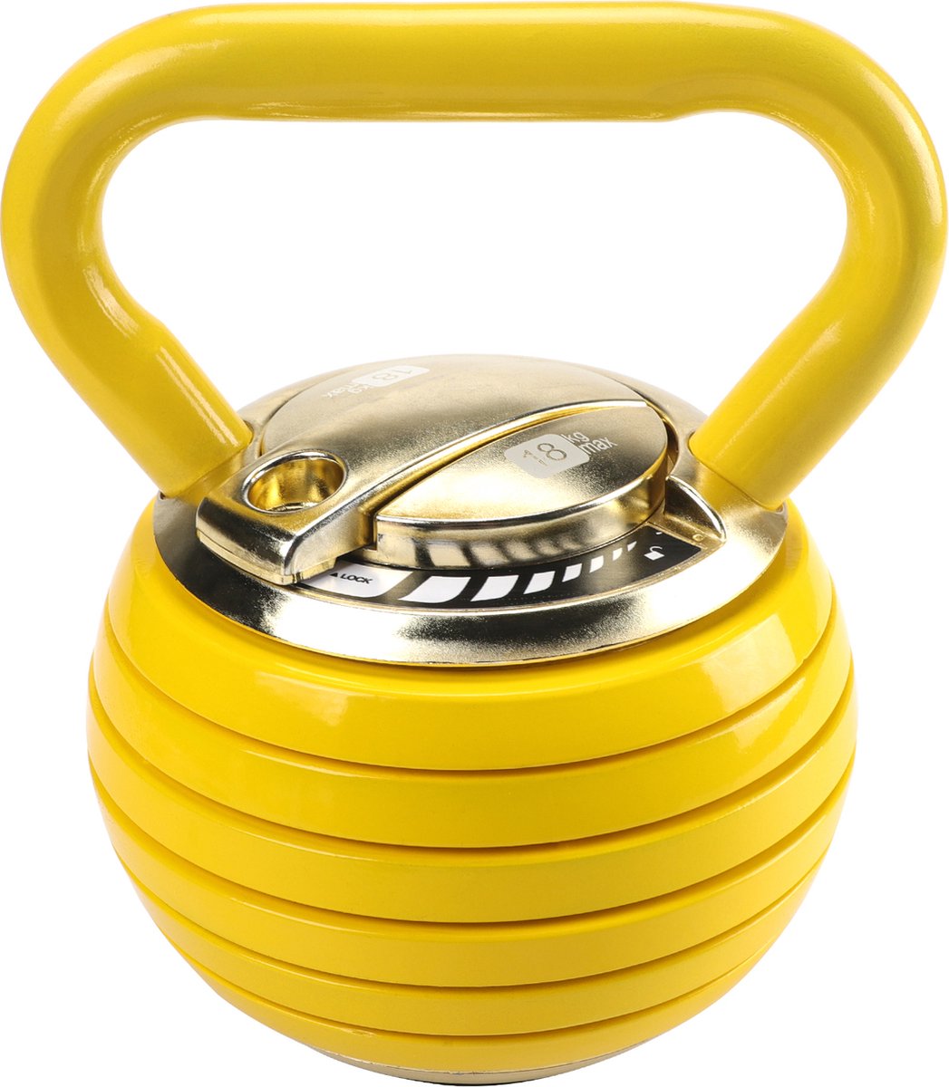 #DoYourFitness verstelbare kettlebell, verstelbare balhalter gemaakt van massief gietijzer in geel, max. 18 kg