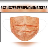 Glitter wegwerp mondmaskers - Oranje - per 5 stuks