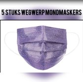 Masques Glitter jetables à paillettes - Violet - par 5 pièces