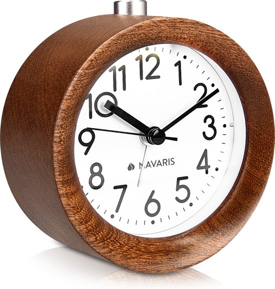 Navaris Analog Wood Alarm Clock with Snooze - Retro Clock with Alarm Light - Wood Clock - wood in Light