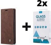 CaseMe Bookcase Pasjeshouder Hoesje Samsung Galaxy S20 Bruin - 2x Gratis Screen Protector - Telefoonhoesje - Smartphonehoesje