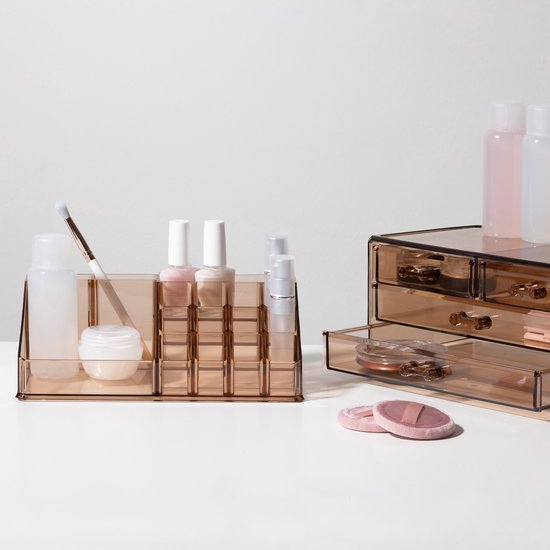 Navaris make-up organizer – Cosmetica opslag en make-up opberger met lades voor dressoir in badkamer of slaapkamer – Amberbruin