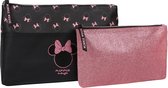 2x Zwart en roze make-uptasje met rits Minnie Mouse Disney