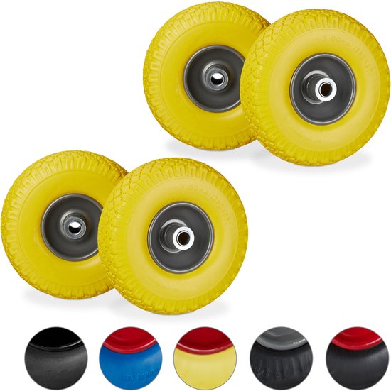 relaxdays 4 x jeu de roues de diable - pneu en caoutchouc - chariot à main - 150 kg - jante en acier