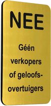 NEE Geen verkopers of geloofsovertuigers - Brievenbus Sticker - Goud Look - Zelfklevend - 50 mm x 80 mm x 1,6 mm - YFE-Design
