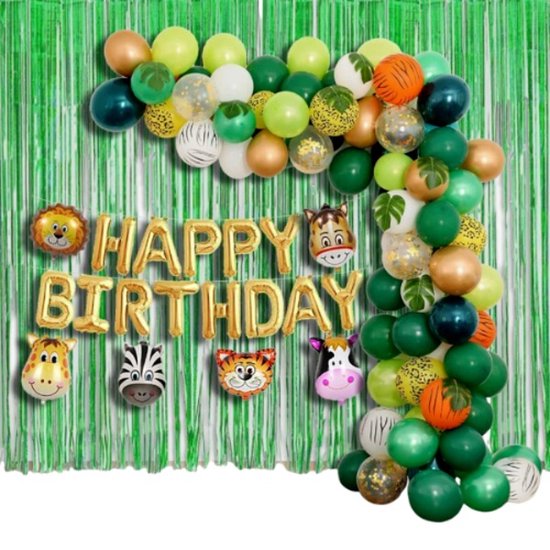 Jungle Thema - 5 Koppige Beestenboel - 120 Delig Ballonnen Set - Ballonnenboog - Kinderfeest - Dieren - Jungle - Safari - Verjaardagsfeest - Versiering - Helium Ballonnen - Slingers