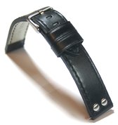 Horlogeband - Echt Leer - 18 mm - zwart - gestikt - studs - Stoer
