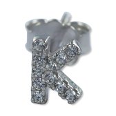 Silventi 9SIL-21925 Zilveren Oorknop - Dames - Letter - K - Zirkonia - 6,4 x  4,8 mm - Per Stuk - Rhodium - Zilver