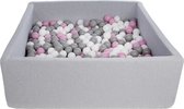 Ballenbak vierkant - grijs - 120x120x40 cm - met 600 wit, roze en grijze ballen