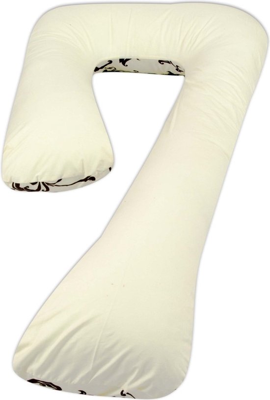 Zijslaapkussen - 235 cm - 100% katoen - crème en crème met blaadjes van Sleeplife — afbeelding 3
