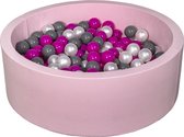 Ballenbad rond - roze - 90x30 cm - met 200 parelmoer, fuchsia en grijze ballen