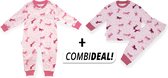 Frogs and Dogs - kinder/tiener - meisjes - combideal - (onesie + pyjama) - horses/paarden - roze - maat 122/128