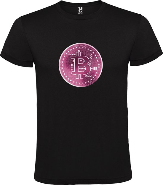 Zwart t-shirt met groot 'BitCoin print' in Roze tinten size 4XL