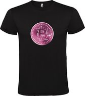 Zwart t-shirt met groot 'BitCoin print' in Roze tinten size L